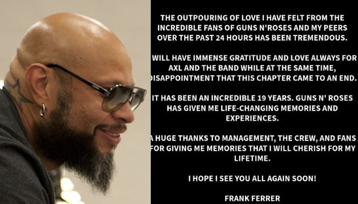 Guns N’ Roses ex drummer Frank Ferrer releases statement after his exit from band