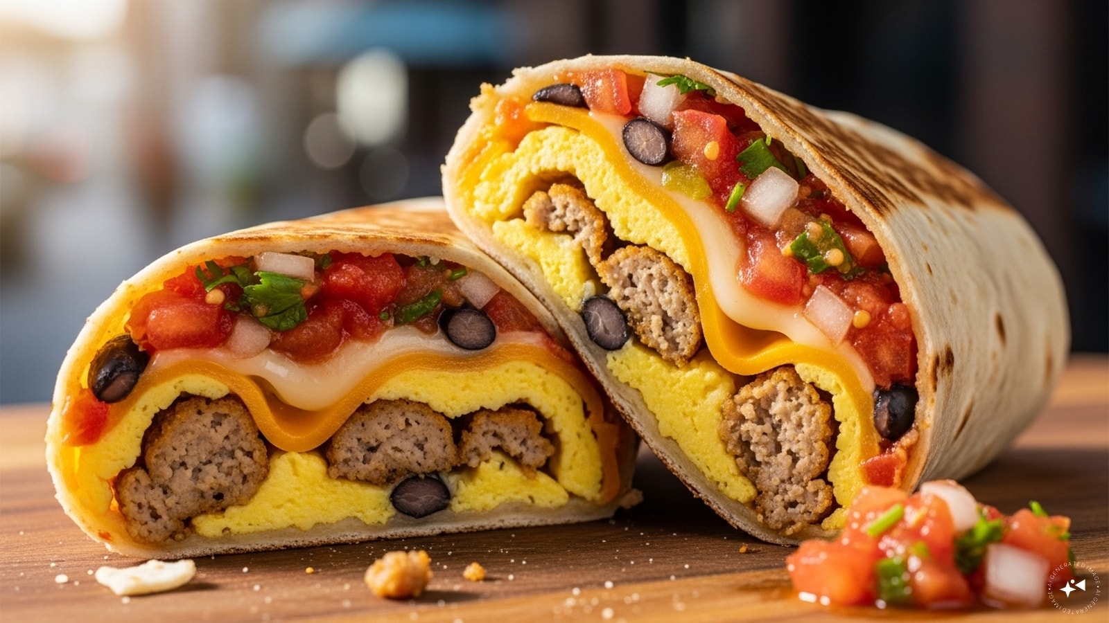  Breakfast Burrito Sandwich: Scrambled eggs, sausage or beans, cheese, and salsa wrapped in a tortilla or flatbread. Portable, hearty, and customizable, making it ideal for grabbing on the run without compromising flavour.